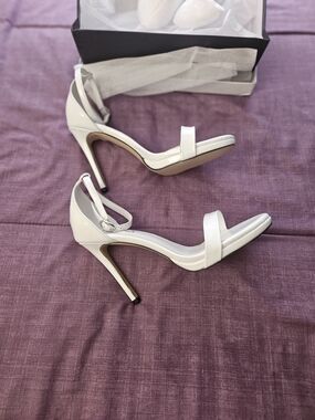 Extra Wide White Ankle-Strap Stiletto Sandals